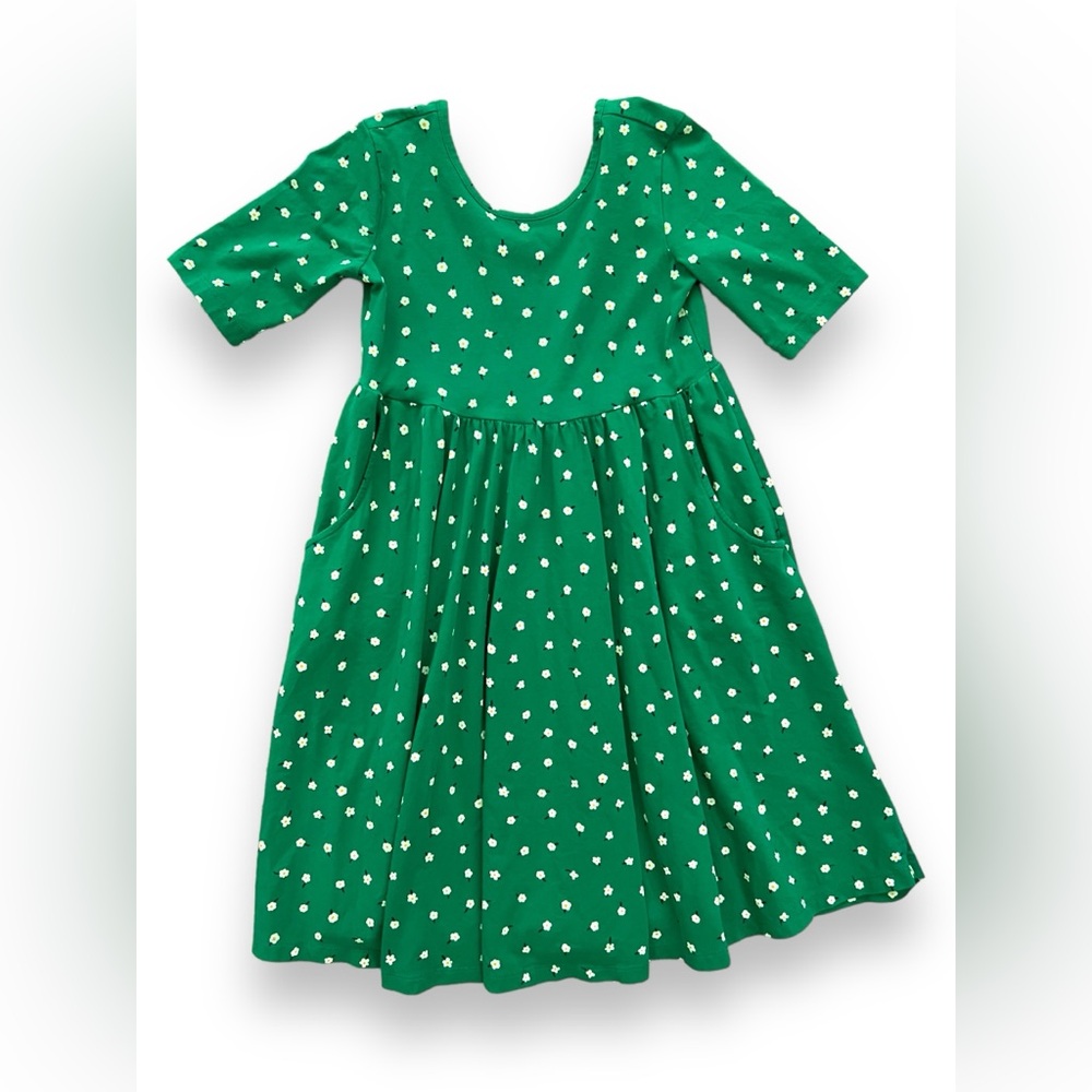 Hanna Andersson skater twirl floral green yellow dress sz 140